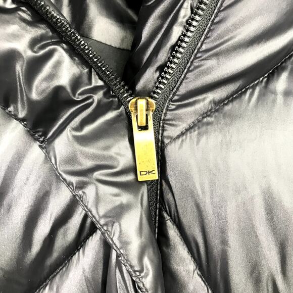 Donna Karan Faux Fur Trim Hooded Puffer Coat XS Long Sleeve Pocket Zip Up NWT - Picture 7 of 7